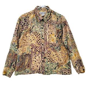 Vintage Whistles 100% Silk Blouse Womens MP Arty Fall Colorful Paisley Whimsy